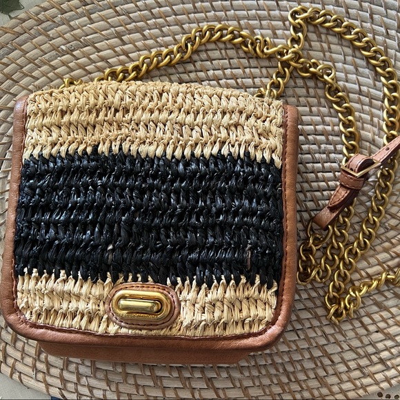 Rebecca Minkoff woven straw snd supple brown leather